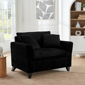 Corduroy Upholstered Armchair Accent Chair with Pillows, Comfortable Lazy Sofa Chair - ModernLuxe - 1 of 4