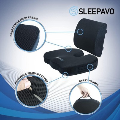 Black Memory Foam Orthopedic Seat and Lumbar Cushion Set
