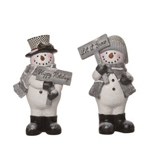 Transpac Resin Gray Plaid Snowman Decor Set of 2 Christmas Home Decorations - 1 of 1