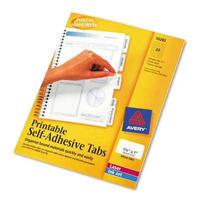 Avery White Printable Plastic Self-Adhesive Tabs, 1.75" Wide, 80-Pack