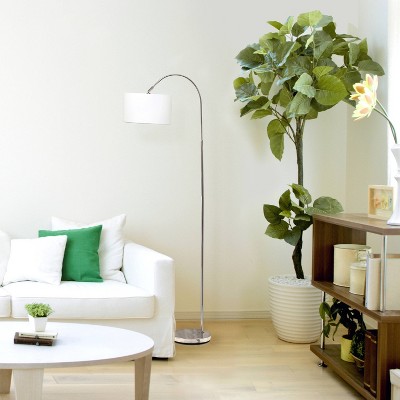 Elegant 66" Arched Brushed Nickel Floor Lamp with White Fabric Shade