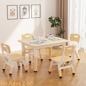 Kids Table & 4 Chairs Set Kids Study Table and Chair Set w/Graffiti Desktop & Non-Slip Legs, Height Adjustable Toddler Activity Table - 1 of 4
