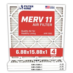 Filter King 6.88x15.88x1 Air Filter | 4-PACK | MERV 11 HVAC Pleated A/C Furnace Filters | MADE IN USA | Actual Size: 6.88 x 15.88 x .75" - 1 of 4