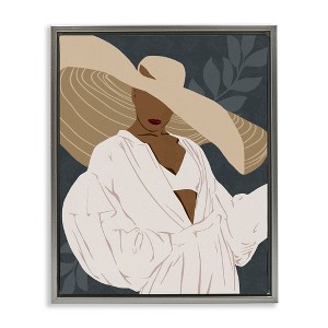 Stupell Industries Boho Sun Hat Botanical Leaf Floating Frame Canvas Art, Gray, 25" x 31" - 1 of 4