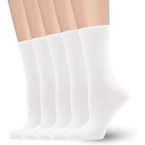 SERISIMPLE Women Soft Thin Viscose Bamboo Crew Socks, Fit Stretchy Casual, Business, Dress Calf Sock Large White 5 Pairs - 1 of 4