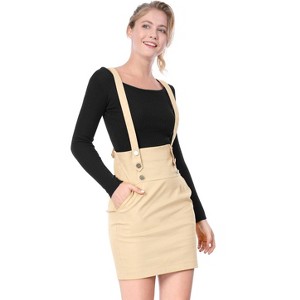 Allegra K Women's Button Decor High Waist Straight Braces Suspender Skirt - 1 of 4