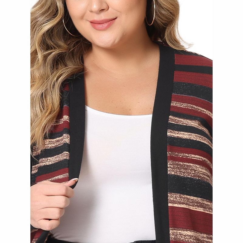 Agnes Orinda Women's Plus Size Long Open Front Striped Sweater Knit Cardigans, 5 of 6