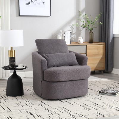 33"W Swivel Barrel Chair Accent Chair Round Sofa Chair Club Chair Leisure Arm Chair with Cushion, Teddy/PU-ModernLuxe