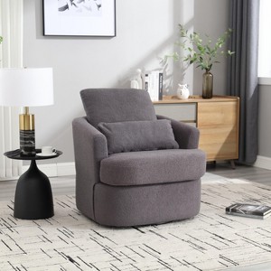 33"W Swivel Barrel Chair Accent Chair Round Sofa Chair Club Chair Leisure Arm Chair with Cushion, Teddy/PU-ModernLuxe - 1 of 4