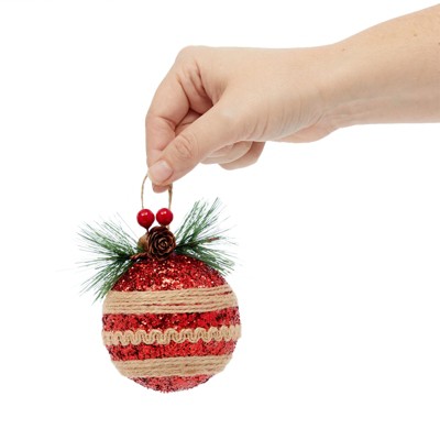 Rustic Red and White Plastic Christmas Ornaments Set