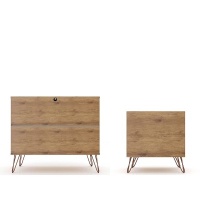 Natural and Rose Pink Hairpin Leg Dresser and Nightstand Set