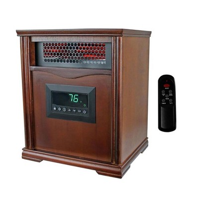Lifesmart 1500W Portable Electric Infrared Quartz Space Heater for Indoor Use with 4 Heating Elements and Remote Control, Brown Oak Wood