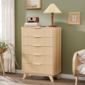VINGLI 5 Drawer Dresser Tall Fluted Chest of Drawers, 30" W Dresser for Bedroom - 1 of 4