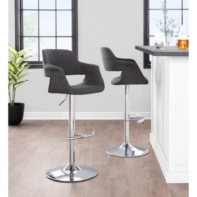 Vintage Flair Chrome Metal Charcoal Fabric Adjustable Swivel Barstool