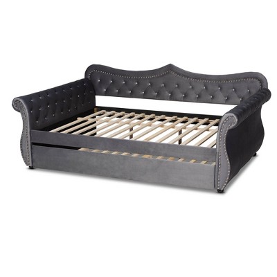 Gray Velvet Upholstered Full Daybed with Tufted Trundle