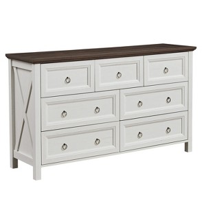 Resenkos Farmhouse 7 Drawers Dresser for Bedroom, Wood Vintage Wide Storage Dressers Organizer, Antique White - 1 of 4