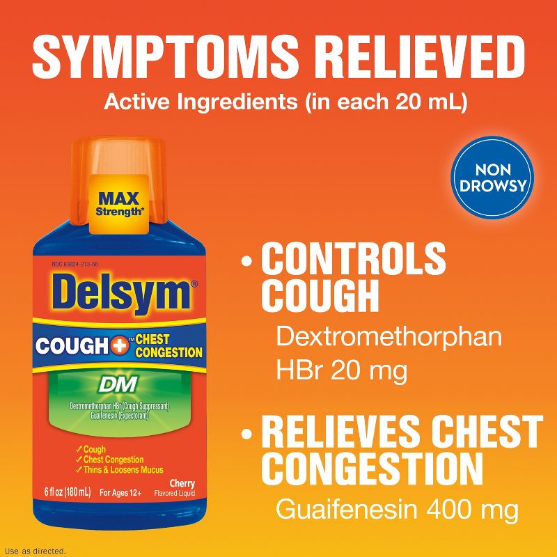 Delsym Cough Plus Chest Congestion DM Relief Liquid - Dextromethorphan - Cherry - 6 fl oz, 6 of 11