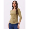 INSPIRE CHIC Women's V Neck 3/4 Sleeves Solid Knitted Buttons Decor Ruched Blouse - 2 of 4