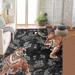 Washable Rugs Modern Tiger Rug Non-Slip Boho Vintage Floral Print Low Pile Stain Resistant Carpet for Bedroom Living Room - 1 of 2