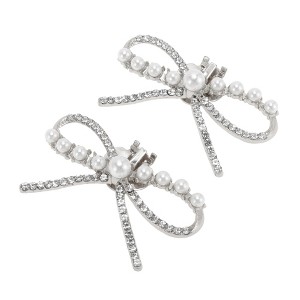 Unique Bargains Pearl Rhinestone Bow with Detachable Clip Shoe Accessories 2 Pcs - 1 of 4
