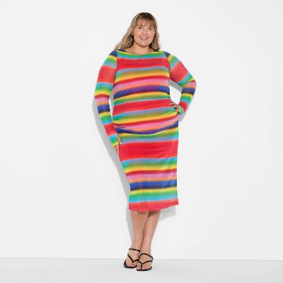 Pride Adult Rainbow Gradient Midi Mesh Dress