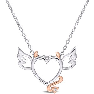 EVERLY JEWELRY | Sterling Silver Diamond Devil and Angel Heart Pendant with Chain - 1 of 4