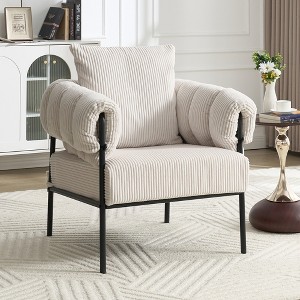 Racxily Teddy Fleece Upholstered Side Chair - TS Modern Chair with,Ergonomic Design,Quality Metal/Fabric, for Reception Room/Office, White - 1 of 4