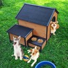 UbMelt Dog House Outdoor Waterproof Dog Kennel Large Puppy Shelter Cage with 2 Bowls & Side Storage Box,Natural - 4 of 4