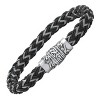 Steeltime Men's stainless steel and black leather braided leather with magnetic clasp - 2 of 4