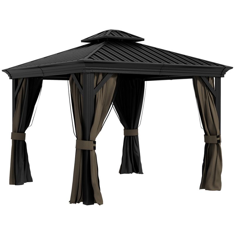 Outsunny Patio Gazebo, Netting & Curtains, 2 Tier Double Vented Steel Roof, Hardtop, Ceiling Hooks, Rust Proof Aluminum, 1 of 7