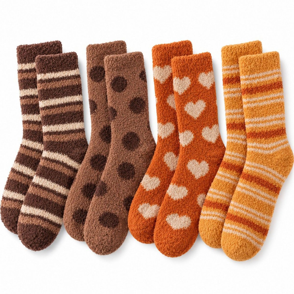 Anna-Kaci Warm Tone Fuzzy Crew Socks 4-Pair Set US 5-10.5