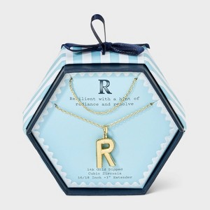 14K Gold Dipped Cubic Zirconia Duo Initial Multi-Strand Necklace - A New Day™ Gold - 1 of 4