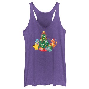 Women's Pokemon Christmas Tree Characters Racerback Tank Top - 1 of 4