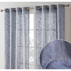 HLC.ME Madison Faux Linen Textured Thicker Sheers Privacy Light Filtering Window Grommet Curtains Drapery Panels, Set of 2 - 1 of 4