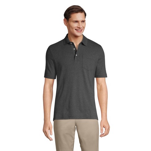 Lands' End Men's Tall Short Sleeve Super Soft Supima Polo Shirt with Pocket  - X Large Tall - Dark Charcoal Heather