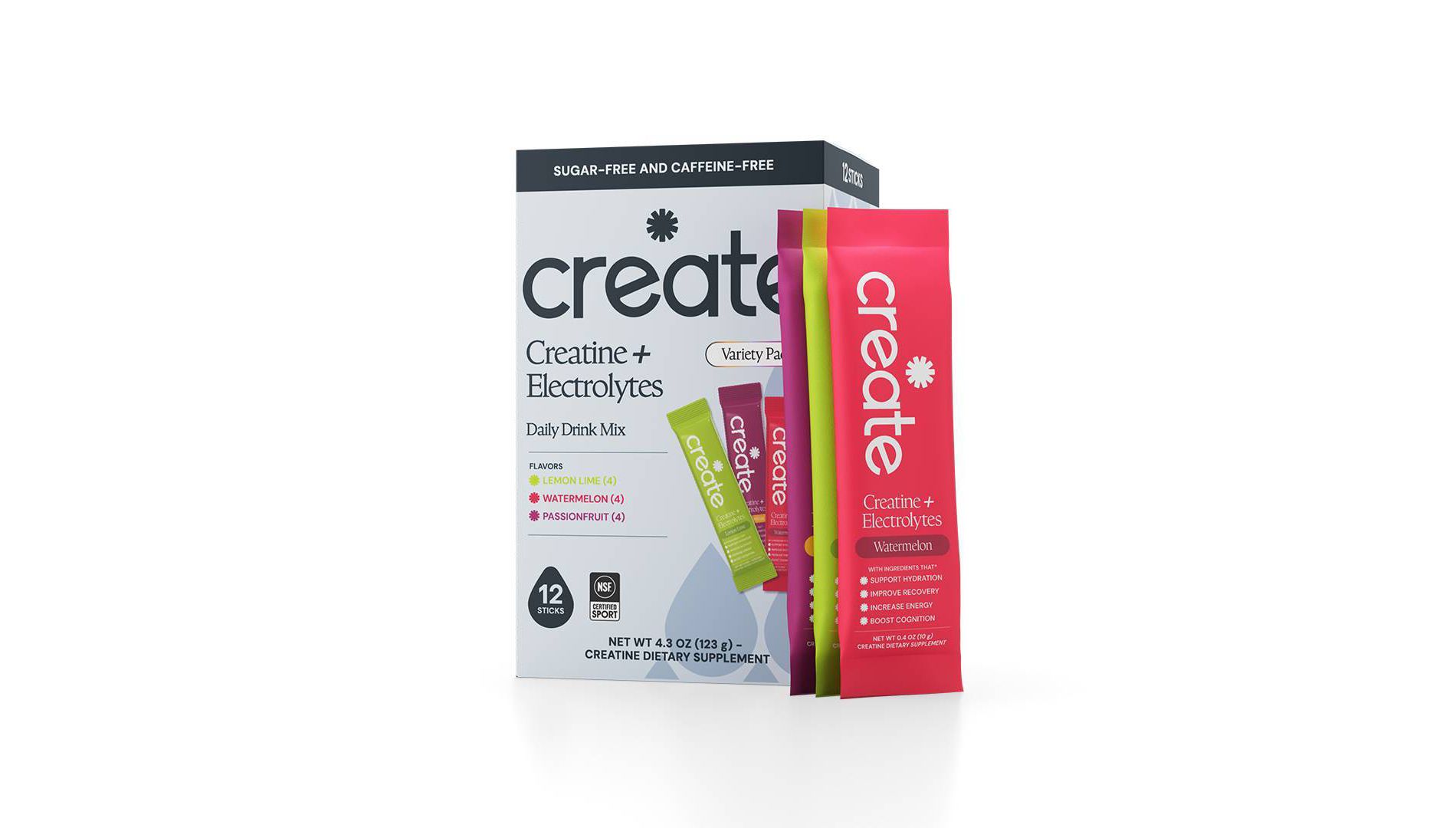 Create Wellness Creatine + Electrolytes Mix Monohydrate Stick Packs NSF Certified for Sport - Variety Pack - 12ct