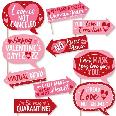 Big Dot of Happiness Funny Quarantine Valentine - 2022 Valentine's Day Party Photo Booth Props Kit - 10 Piece