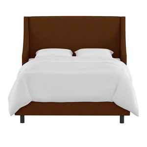 California King Swoop Arm Wingback Bed Linen Chocolate - Skyline Furniture, Linen Brown