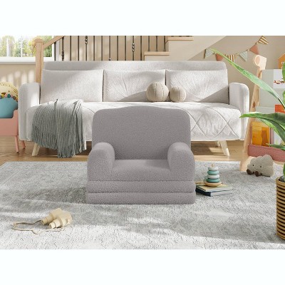 Kids Sofa Chair Convertible, Toddler Couch with Washable Cover, Crown Design Foldout Bed for Nursery, Playroom, Boys & Girls