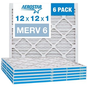 Aerostar 12x12x1 MERV 6 Pleated Air Filter, AC Furnace Air Filter, 6PK (Actual Size: 11 3/4"x11 3/4"x3/4") - 1 of 1
