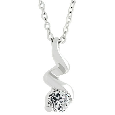 Slickblue Ice Twist Rhodium-Plated Pendant with Round Cubic Zirconia, 0.5 ct, 15.5 Inch Chain, Lobster Clasp
