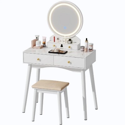 LACOO Vanity Table with Lighted Mirror and Stool