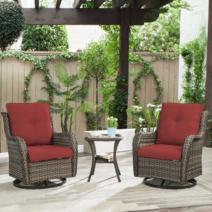 POCASSY Gray Wicker Swivel Rocking Chairs, Oversized Rocker Patio Chairs Rattan Glider Chairs with 4" Thick Seat Cushion - 1 of 4