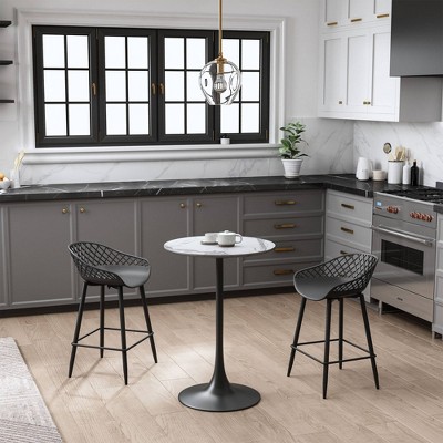 Kurv Black Steel Round Bistro Table with Pedestal Base