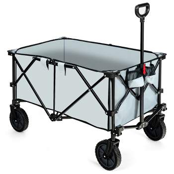 Costway Folding Collapsible Wagon Utility Camping Cart W/Wheels & Adjustable Handle Red\Grey\Navy