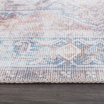 Rust and Blue Medallion Flat Woven Machine Washable Area Rug