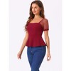 INSPIRE CHIC Women's Square Neck Mesh Sheer Short Sleeve Peplum Tops - 2 of 4