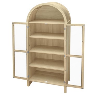 70.28" Tall Natural Arched Kitchen Pantry with Glass Doors