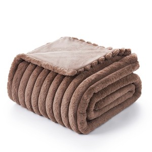 Amelie Home Soft Faux Fur Throw Blanket, Faux Rabbit Fur Striped Throw Blanket - 1 of 4