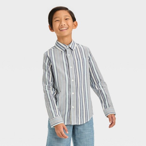 Boys' Long Sleeve Printed Poplin Button-Down Shirt- Cat & Jack™ Black XS